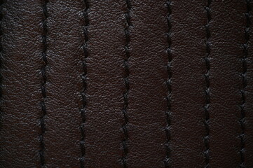 black leather texture close-up, seams on leather jacket as background, black natural leather as...