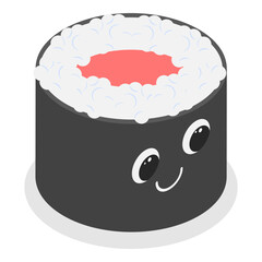 3D Isometric Flat Vector Set of Various Sushi, Rolls and Nigiri Funny Characters, Japanese Traditional Cuisine. Item 11