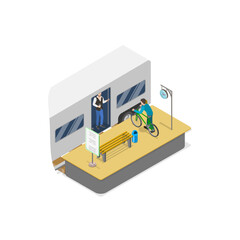 3D Isometric Flat Vector Illustration of Railway Station , Train Platform. Item 2
