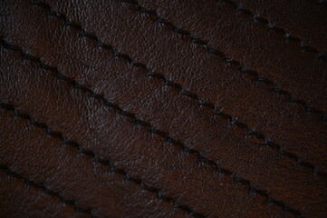 black leather texture close-up, seams on leather jacket as background, black natural leather as...
