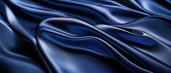 Fototapeta premium 深い青のサテン生地が重なり合い、光沢ある曲線を描く様子