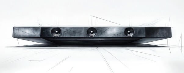High-tech artistic sketch of a modern soundbar with sleek design