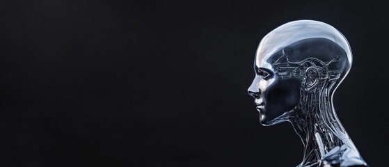 Translucent Robot Head Profile against Black Background