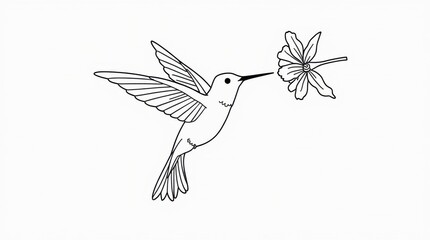 Fototapeta premium Geometric Line Art Hummingbird and Flower