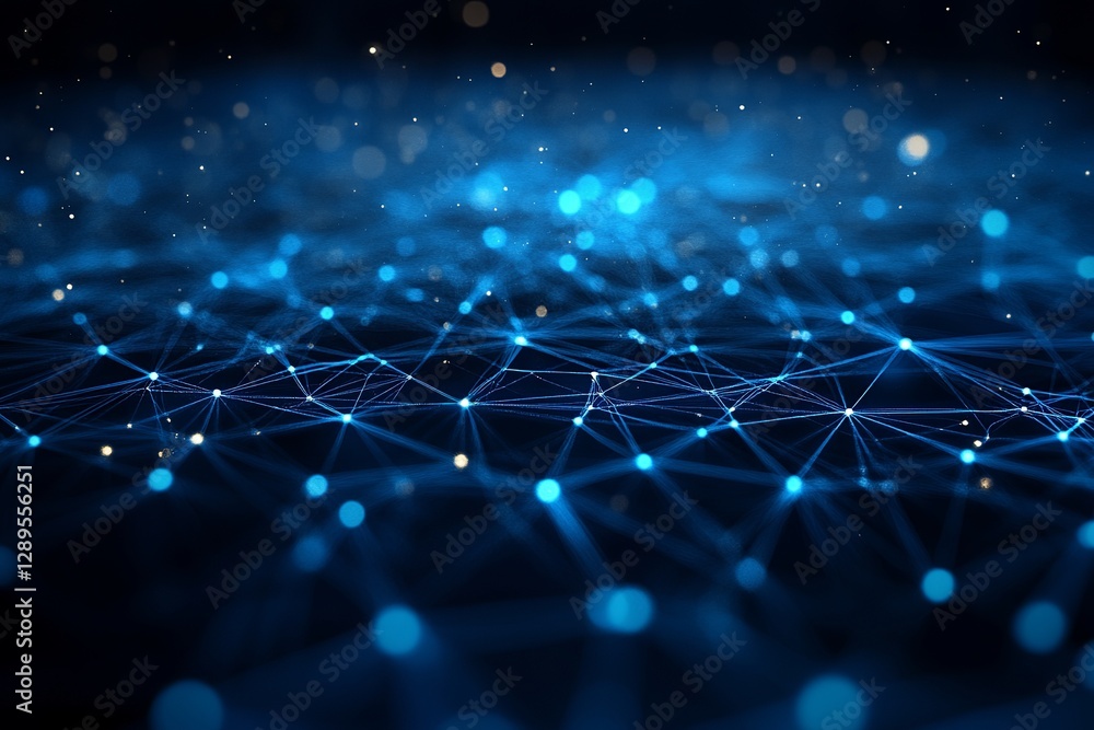 Poster abstract blue network digital technology background futuristic shiny glowing lines points connection