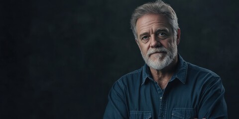 Obraz premium Portrait of a Mature Man with a Beard Against a Dark Background