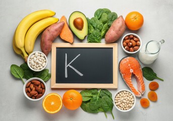 Healthy food arrangement featuring various ingredients rich in vitamin K