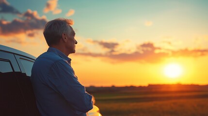 Senior man enjoying a peaceful retirement vacation at sunset