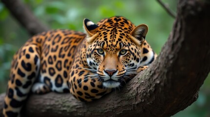 Obraz premium Leopard Resting on a Tree Branch