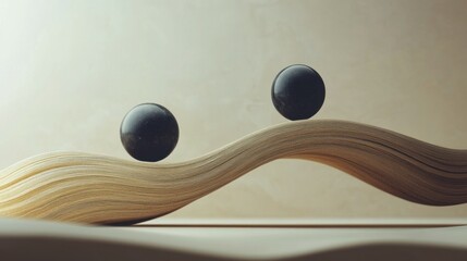 Minimalist Illustration of Spheres in Balance on a Curved Sur