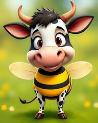 Vaca con disfraz de bee.