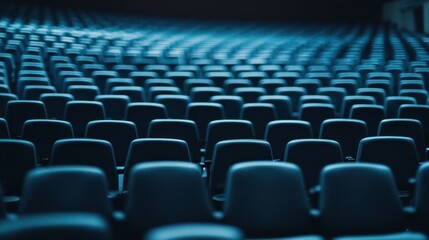 Fototapeta premium A spacious conference hall with rows of empty chairs, ready for an event or presentation.