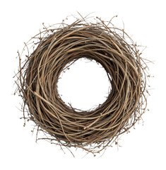 Obraz premium Intricately Woven Natural Twig Nest Symbolizing Home and Nature's Craftsmanship, Perfect for Rustic and Eco-Friendly Decor, Isolated on Transparent and White Background