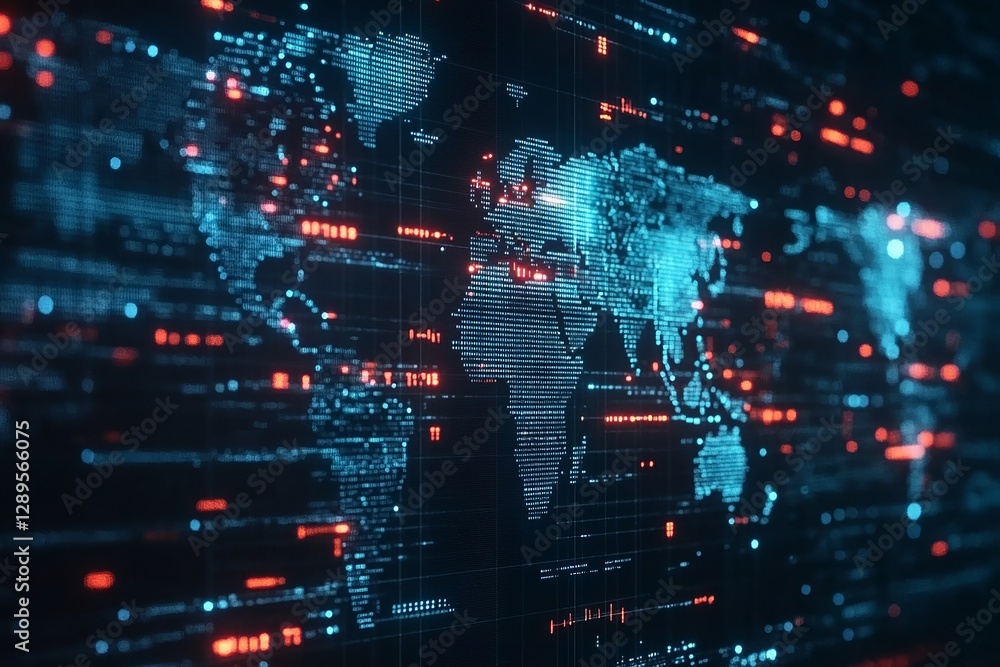 Poster digital world map abstract background futuristic technology global network data visualization modern
