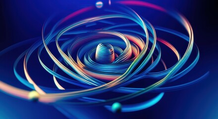 Naklejka premium Abstract swirling lines in vibrant blue and orange tones on a dark background