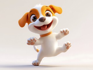 A cheerful cartoon puppy in mid air jumping happily