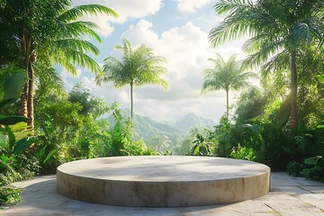 Tropical Paradise with an Empty Concrete Stage for Presentations
