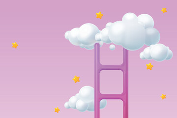 3d ladder to cloud. Career ladders dream clouds, business growth corporate stair creative vision unique idea level up concept, hope success opportunity exact vector illustration