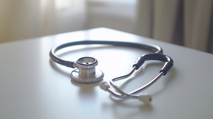 Close-up of a stethoscope on a white surface, highlighted by soft natural lighting, symbolizing healthcare and medical practice.
