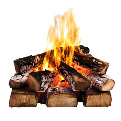 A Crackling Flame from a Log Fire Isolated on Transparent Background