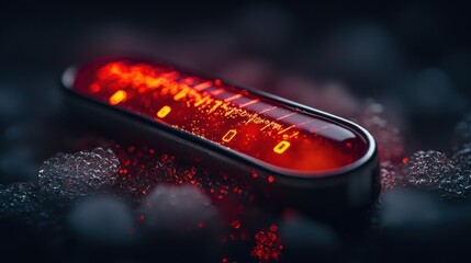 Futuristic glowing gauge on ice crystals