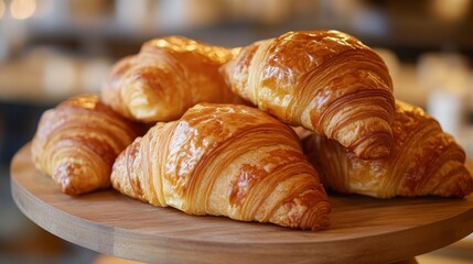 Croissants served at a French bakery cafe. Perfect for a dessert or breakfast.