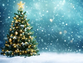 Snowy Christmas tree scene