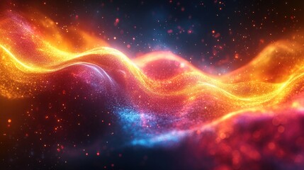 Abstract fiery wave of energy particles on dark background for digital art