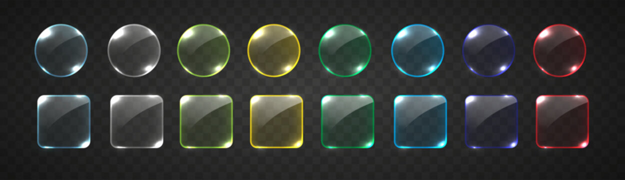 Glass buttons isolated icon. Color glossy web button for website or app.