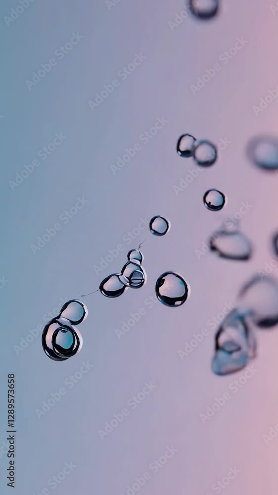 Poster close-up video still of floating bubbles against a soft gradient background. captured from a low ang