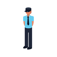 Isometric Vector Illustration of a Security Guard in Uniform with Cap and Tie Standing in Professional Posture