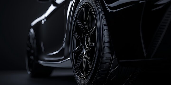 A stunning black car wheel close-up highlighting its sleek design and exquisite craftsmanship.