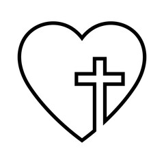 Fototapeta premium Christian cross in heart, Jesus Christ line illustration.
