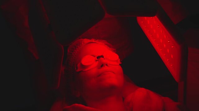Relaxing red light therapy session in a soothing wellness environment
