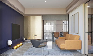 modern living room, 3d render