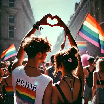 happy young couple at pride 