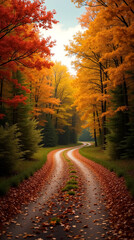 Autumn Forest Road Phone Wallpaper with Colorful Foliage and Scenic Pathway
