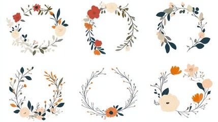 Floral frames for wedding invitations. The frames are made of simple lines and include various types of flowers. The collection of frames can be used for art prints or for invitations.