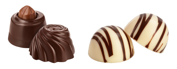 Chocolate candy isolated on white background with full depth of field