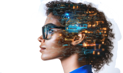 Futuristic Woman Profile Tech, AI, Digital Art, Abstract Design, PNG