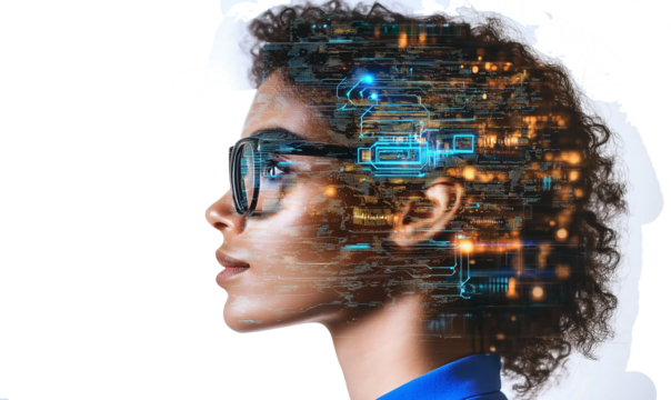 Futuristic Woman Profile Tech, AI, Digital Art, Abstract Design, PNG