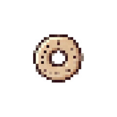 Fototapeta premium Pixel donut icon. Donut logo in pixel style 80s, 90s. Donut pixel for games, websites, animations. 8bit baking icon. Vector vintage retro donut icon.