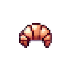 Fototapeta premium Pixel croissant icon. Croissant logo in pixel style 80s, 90s. Croissant pixel for games, websites, animations. 8bit baking icon. Vector vintage retro croissant icon.