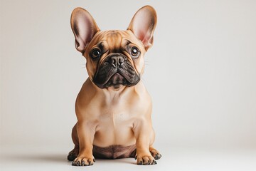 Classic French Bulldog Pose – A well-groomed, fawn-colored French Bulldog sitting upright, displaying its sturdy build and signature wrinkles.