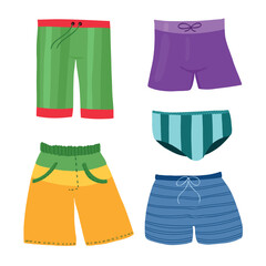 Vector set of colorful and bright swimwear for stylish men