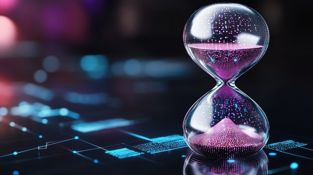 Digital Hourglass on Futuristic Background