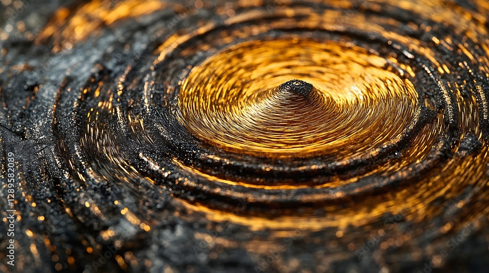 Poster abstract concentric circles with textured surface and golden glowing center