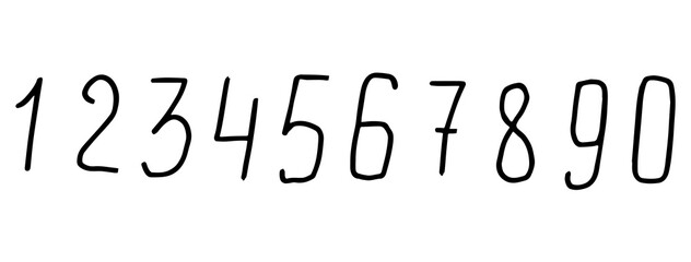 Numbers from one to zero. Hand-drawn. Each digit is isolated from the background. Imitation of charcoal drawing technique. Vector illustration of EPS10.