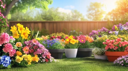 Fototapeta premium Beautiful garden with colorful flowers.