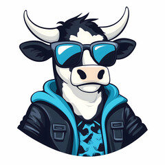 Fototapeta premium Chill cow in stylish shades and a leather jacket enjoying a modern vibe. Generative AI